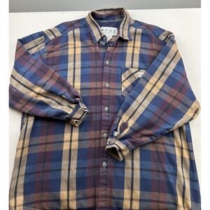 Vintage ENUF Internationale Flannel Shirt Mens Medium Blue Red Tan Plaid‎ USA
